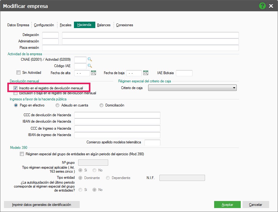 Modificar empresa ContaPlus