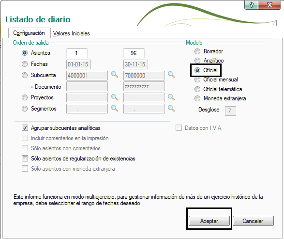 opciones del listado diario