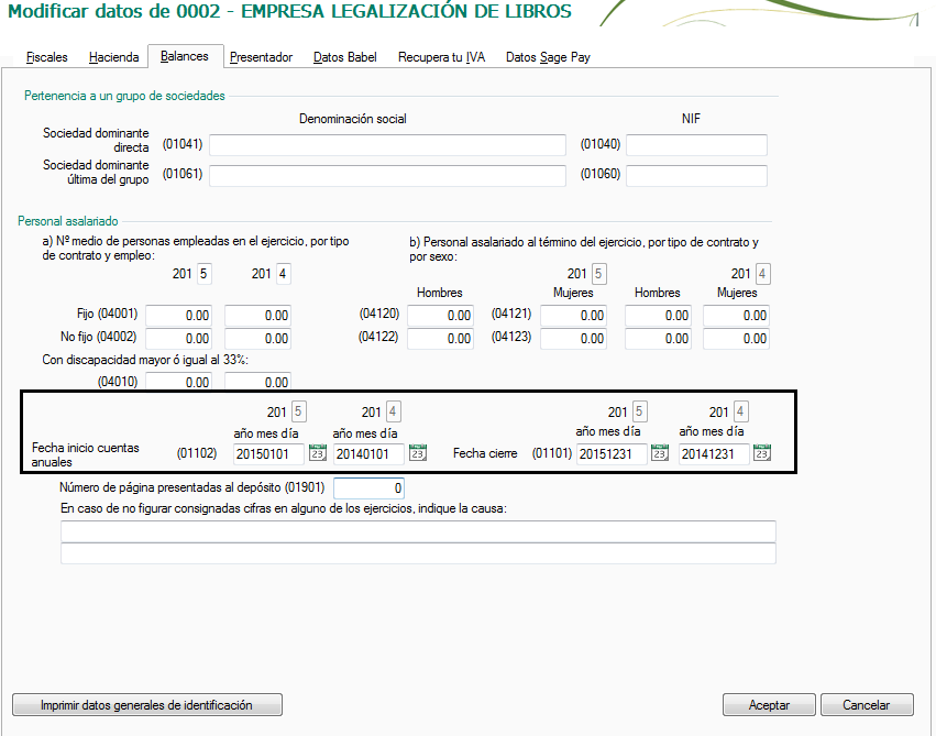 informar fecha inicio cuentas