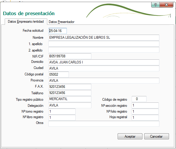 datos empresario entidad