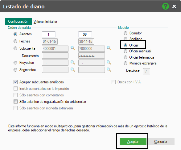 listado diario