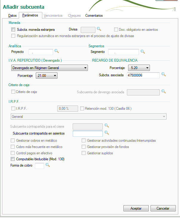 Como crear subcuentas de IVA en ContaPlus 