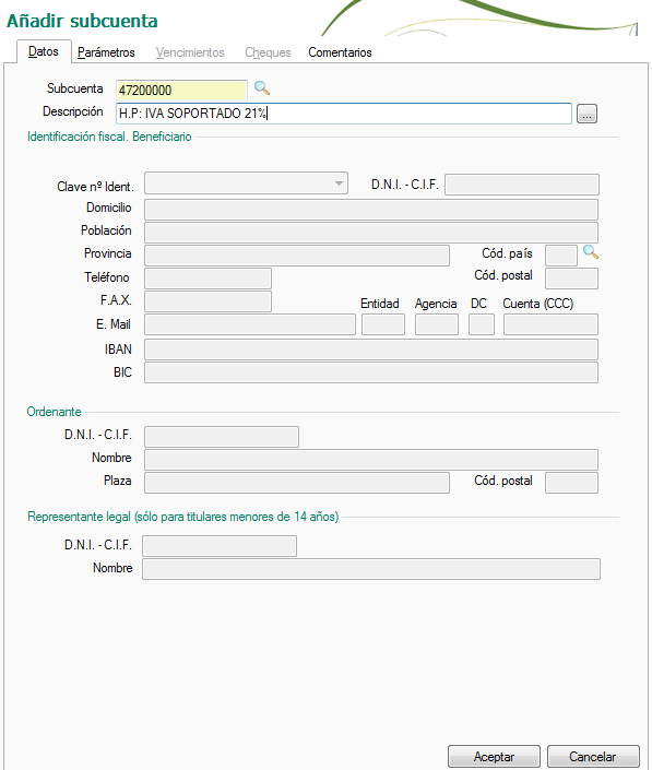 Como crear subcuentas de IVA en ContaPlus 