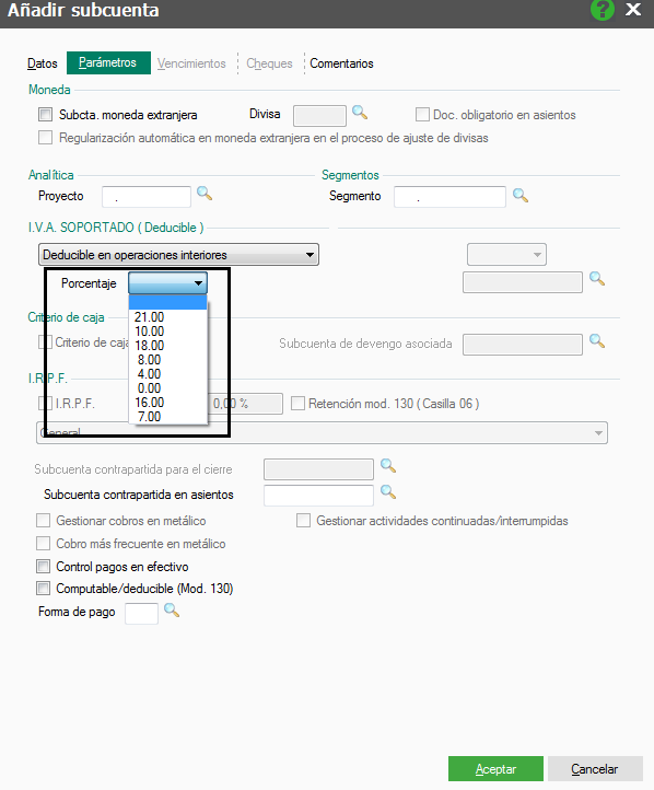 Como crear subcuentas de IVA en ContaPlus Flex