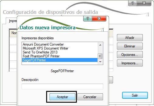 Como añadir impresoras en aplicaciones Sage