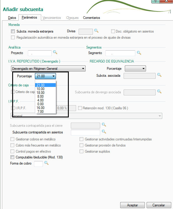 Como crear subcuentas de IVA en ContaPlus 