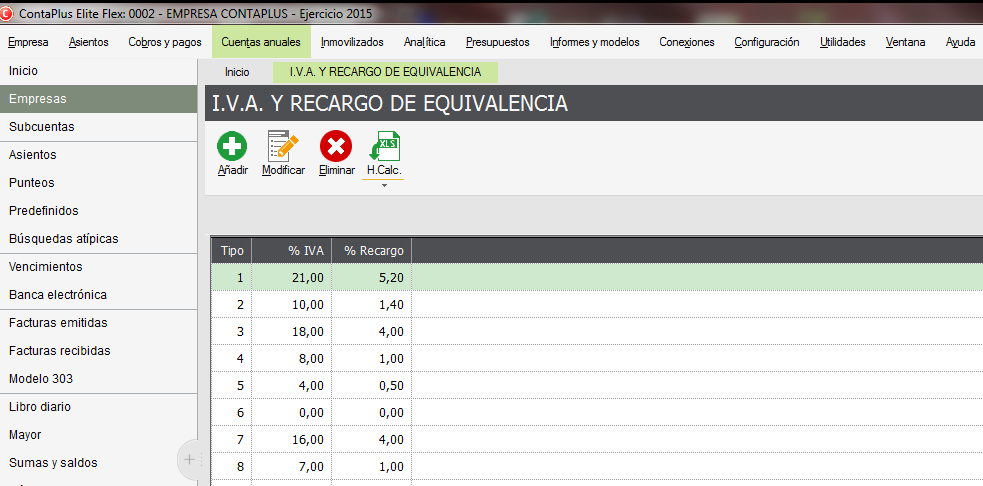 Como crear subcuentas de IVA en ContaPlus Flex