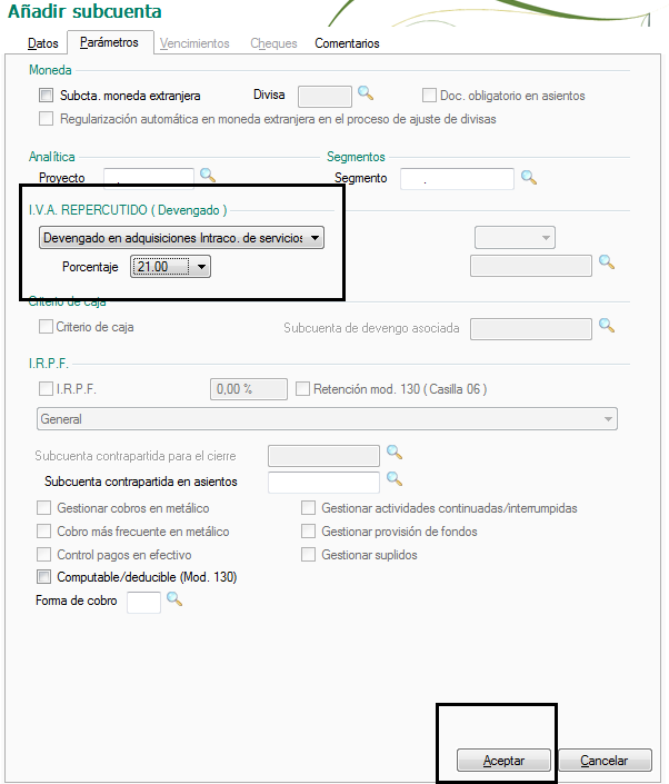 Como crear subcuentas de IVA en ContaPlus 