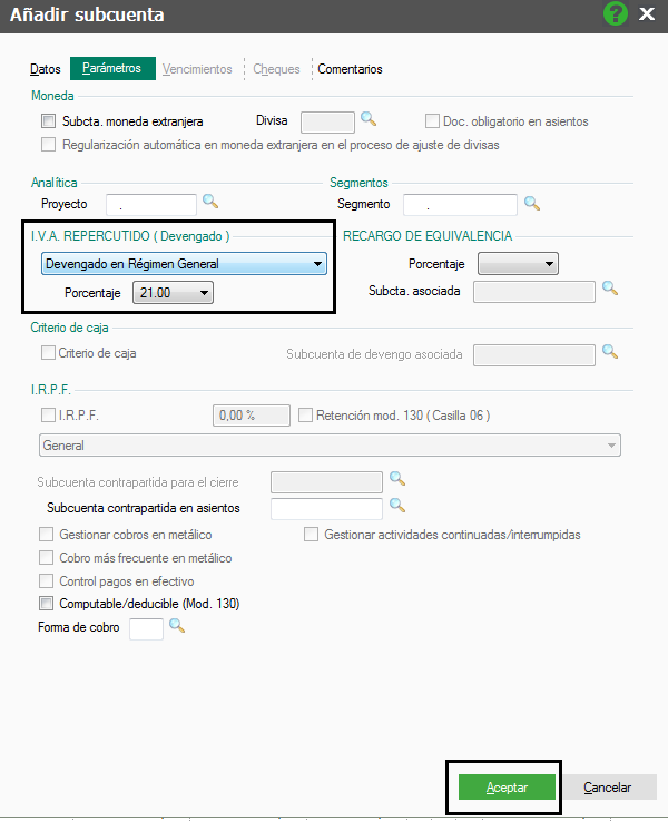 Como crear subcuentas de IVA en ContaPlus Flex