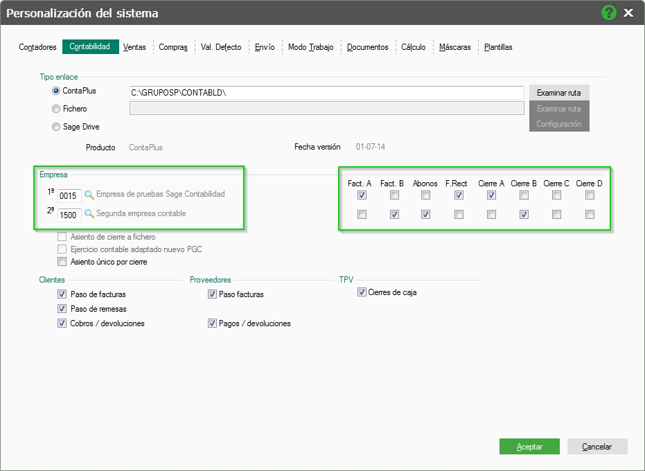 Como enlazar FacturaPlus Flex con ContaPlus Flex