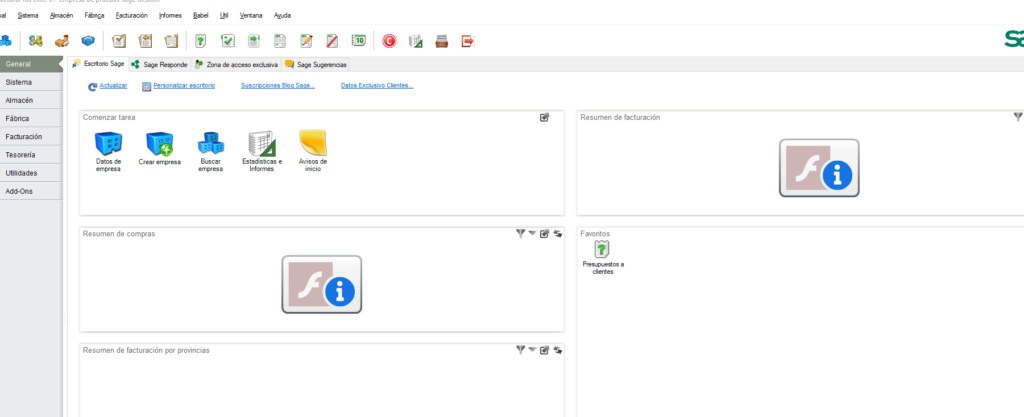 Adobe Flash Player en Sage FacturaPlus y ContaPlus